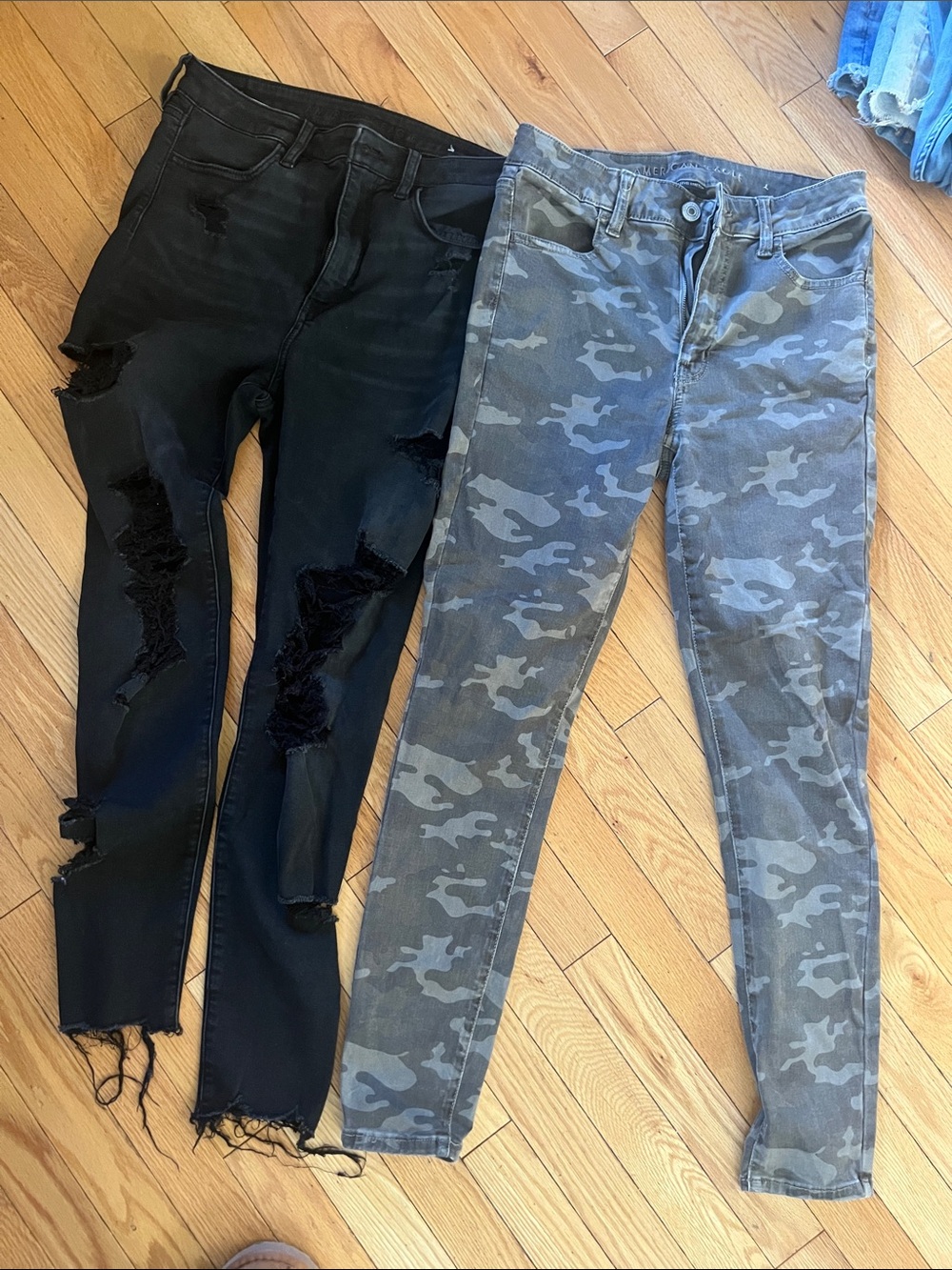 American Eagle Outfitters Black Distressed Skinny Jeans & Grey Camo Skinny Jeans